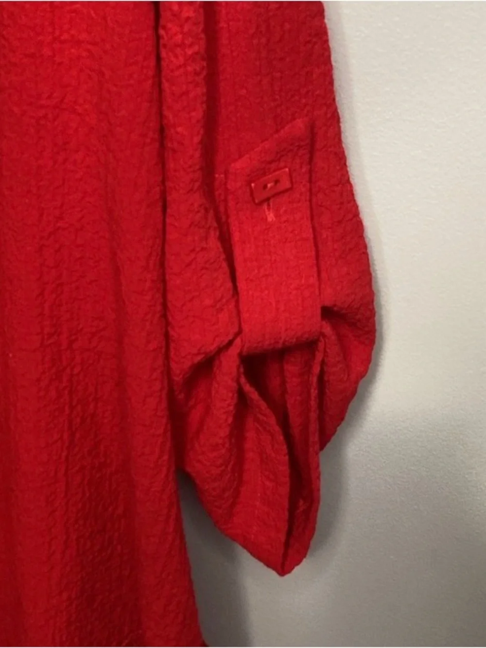 Ali Miles Relaxed Cherry Red Cowl-Neck Tunic Top, Pocket Detail Size Medium
